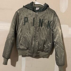Victoria’s Secret PINK Army Green Satin Bomber Jacket Limited Edition Size XS